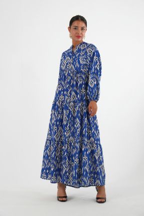 لباس آبی زنانه پنبه (نخی) اورسایز آستین-بلند بیسیک کد 838232390