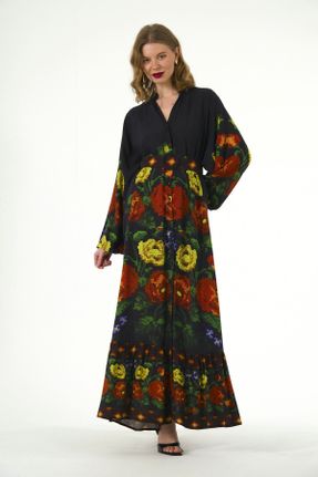 لباس مشکی زنانه پنبه (نخی) اورسایز آستین-بلند بیسیک کد 816210427