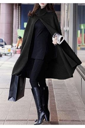 پانچو مشکی زنانه پشمی Styling Park - کد 49945602