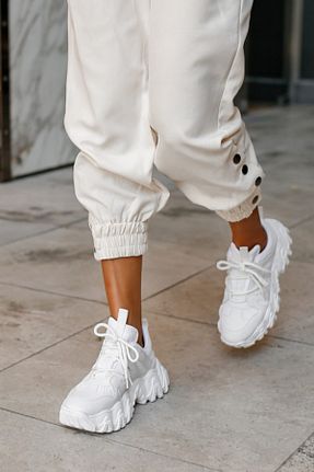 کفش اسنیکر سفید زنانه بند دار MYPOPPİSHOES - کد 51086409
