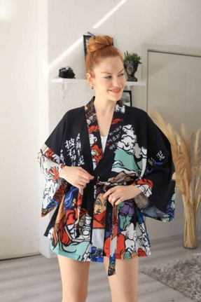 کیمونو زنانه پلی استر بافتنی طرح گلدار بلند کد 121943405