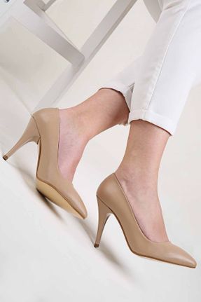 کفش مجلسی بژ زنانه جیر پاشنه متوسط ( 5 - 9 cm ) پاشنه نازک کد 153816019