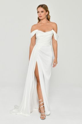 لباس مجلسی سفید زنانه بافت آستین استاندارد رگولار آستر دار کد 750794474
