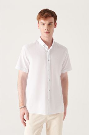 پیراهن سفید مردانه رگولار یقه دکمه دار کد 267480033