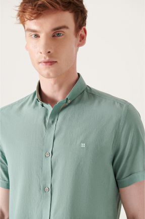 پیراهن سبز مردانه یقه دکمه دار رگولار کد 287938239