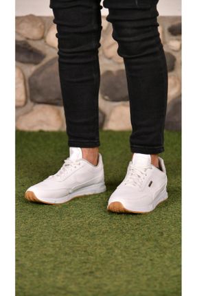 کفش اسنیکر سفید مردانه بند دار چرم مصنوعی کد 766659153
