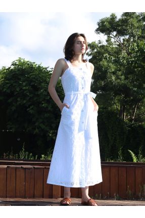 لباس سفید زنانه بافتنی بند دار کد 327104913
