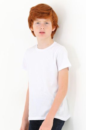 تی شرت سفید بچه گانه رگولار یقه گرد تکی بیسیک کد 283958736