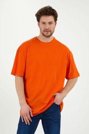 تی شرت نارنجی زنانه راحت یقه گرد تکی کد 816578181