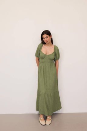 لباس سبز زنانه بافتنی رگولار آستین-کوتاه کد 839574321