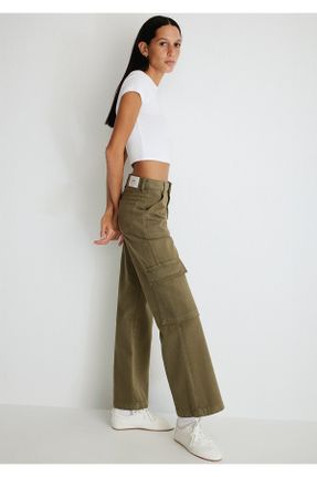 شلوار جین سبز زنانه پاچه رگولار فاق بلند کد 839595160
