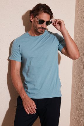 تی شرت آبی مردانه اسلیم فیت یقه گرد بیسیک کد 217525291