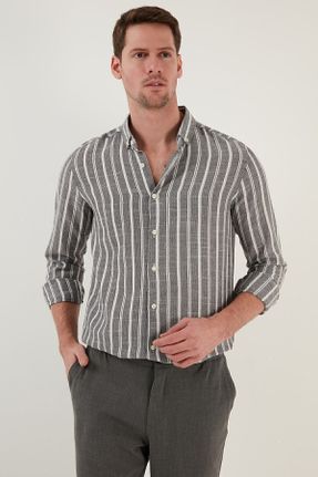 پیراهن مشکی مردانه اسلیم فیت یقه دکمه دار پنبه - پلی استر کد 635368008