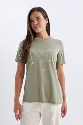 تی شرت سبز زنانه رگولار یقه گرد کد 837903273