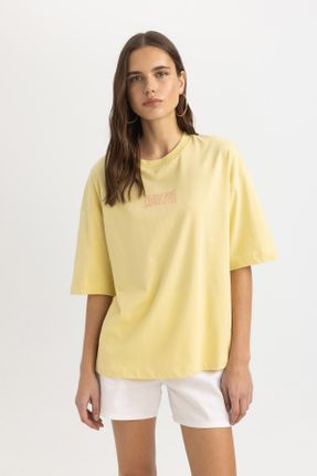 تی شرت زرد زنانه اورسایز کد 838780642