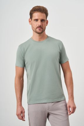 تی شرت سبز مردانه یقه گرد پنبه (نخی) رگولار تکی طراحی کد 816493088
