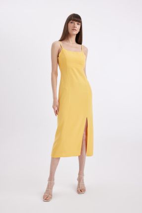 لباس زرد زنانه بافتنی رگولار بند دار کد 838592994