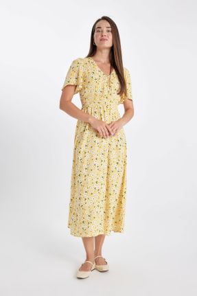 لباس زرد زنانه بافتنی رگولار آستین-کوتاه کد 837903212