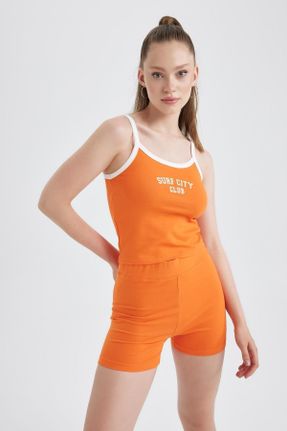 ساق شلواری نارنجی زنانه پنبه (نخی) بافتنی اسلیم فاق بلند کد 737121317