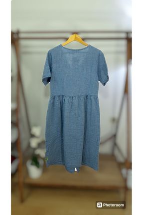 لباس آبی زنانه بافتنی اورسایز آستین-کوتاه کد 832794782