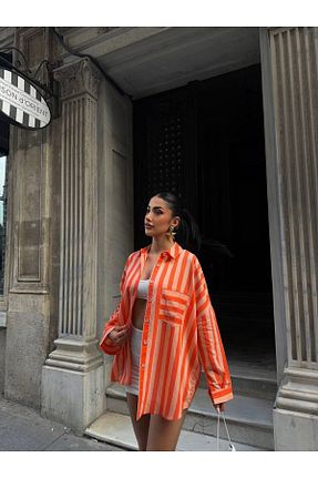 پیراهن نارنجی زنانه اورسایز dolu butik - کد 839675794