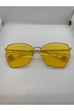 عینک آفتابی زرد زنانه 59 UV400 فلزی هندسی کد 837524236
