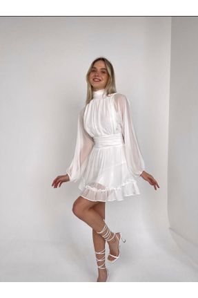 لباس سفید زنانه بافتنی شیفون آستین-بلند کد 710850615