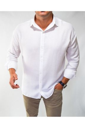 پیراهن سفید مردانه پنبه (نخی) یقه پیراهنی اورسایز کد 707355851