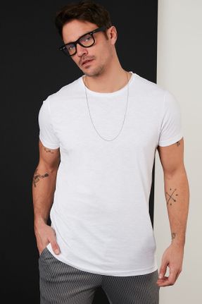 تی شرت سفید مردانه اسلیم فیت یقه گرد بیسیک کد 217523606