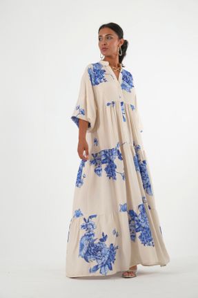 لباس بژ زنانه بافتنی پنبه (نخی) اورسایز آستین-بلند کد 838236275
