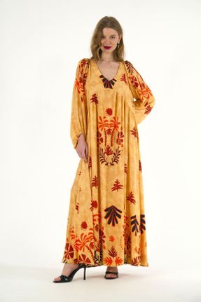 لباس زرد زنانه پنبه (نخی) اورسایز آستین-بلند بیسیک کد 816197380