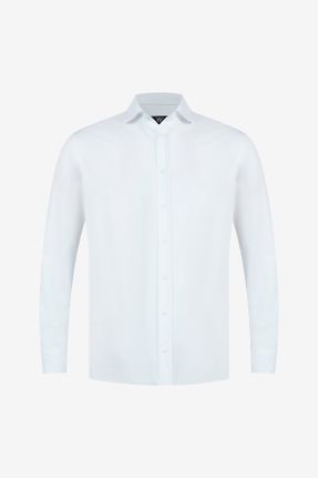 پیراهن سفید مردانه رگولار پنبه - پلی استر کد 691151508