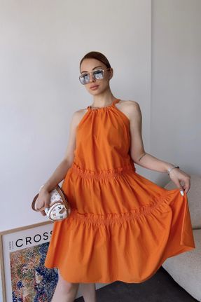 لباس نارنجی زنانه بافتنی پلی استر رگولار کد 735548846