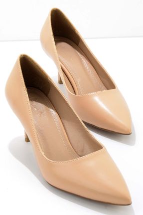 کفش پاشنه بلند کلاسیک بژ زنانه پاشنه نازک پاشنه متوسط ( 5 - 9 cm ) کد 347197531