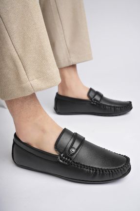 کفش لوفر مشکی مردانه چرم مصنوعی پاشنه کوتاه ( 4 - 1 cm ) کد 809120741