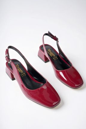 کفش پاشنه بلند کلاسیک زرشکی زنانه چرم مصنوعی پاشنه ضخیم پاشنه کوتاه ( 4 - 1 cm ) کد 802598626