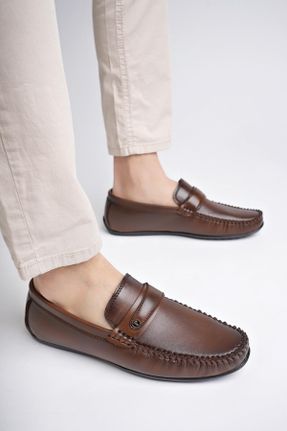 کفش لوفر قهوه ای مردانه چرم مصنوعی پاشنه کوتاه ( 4 - 1 cm ) کد 809120821