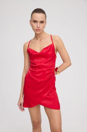 لباس قرمز زنانه بافتنی اسلیم فیت بند دار کد 833112451