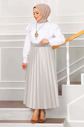 دامن طوسی زنانه پارچه EBRUTESETTÜR - کد 839831942