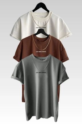 تی شرت قهوه ای زنانه اورسایز یقه گرد پنبه (نخی) 3