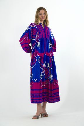 لباس بنفش زنانه پنبه (نخی) اورسایز آستین-بلند بیسیک کد 825551587