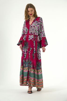 لباس زرشکی زنانه پنبه (نخی) اورسایز آستین-بلند بیسیک کد 816202783