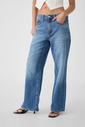 شلوار جین آبی زنانه فاق بلند پنبه (نخی) بلند کد 839908572