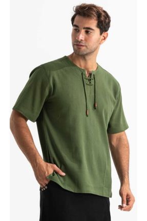پیراهن سبز مردانه راحت کتان نما کد 836389428