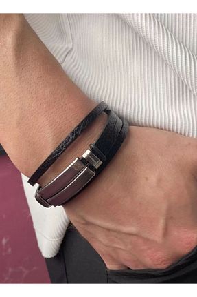 دستبند استیل (فولاد) مشکی مردانه استیل (فولاد) My Moment - کد 839989028
