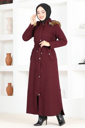 پالتو پشمی زرشکی زنانه اسلیم ModaMerve - کد 791095042