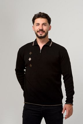 پلیور مشکی مردانه ساده Kamalı - کد 840039578
