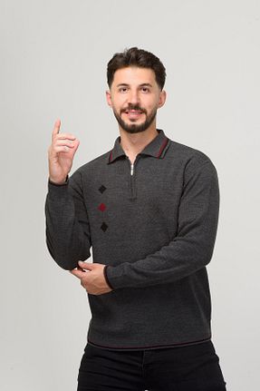 پلیور طوسی مردانه ساده Kamalı - کد 840012703