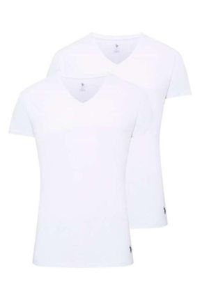 تی شرت سفید مردانه اسلیم فیت یقه هفت مودال- پنبه 2