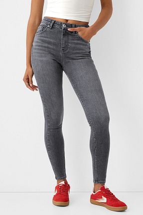 شلوار جین طوسی زنانه رگولار Bershka - کد 840079846
